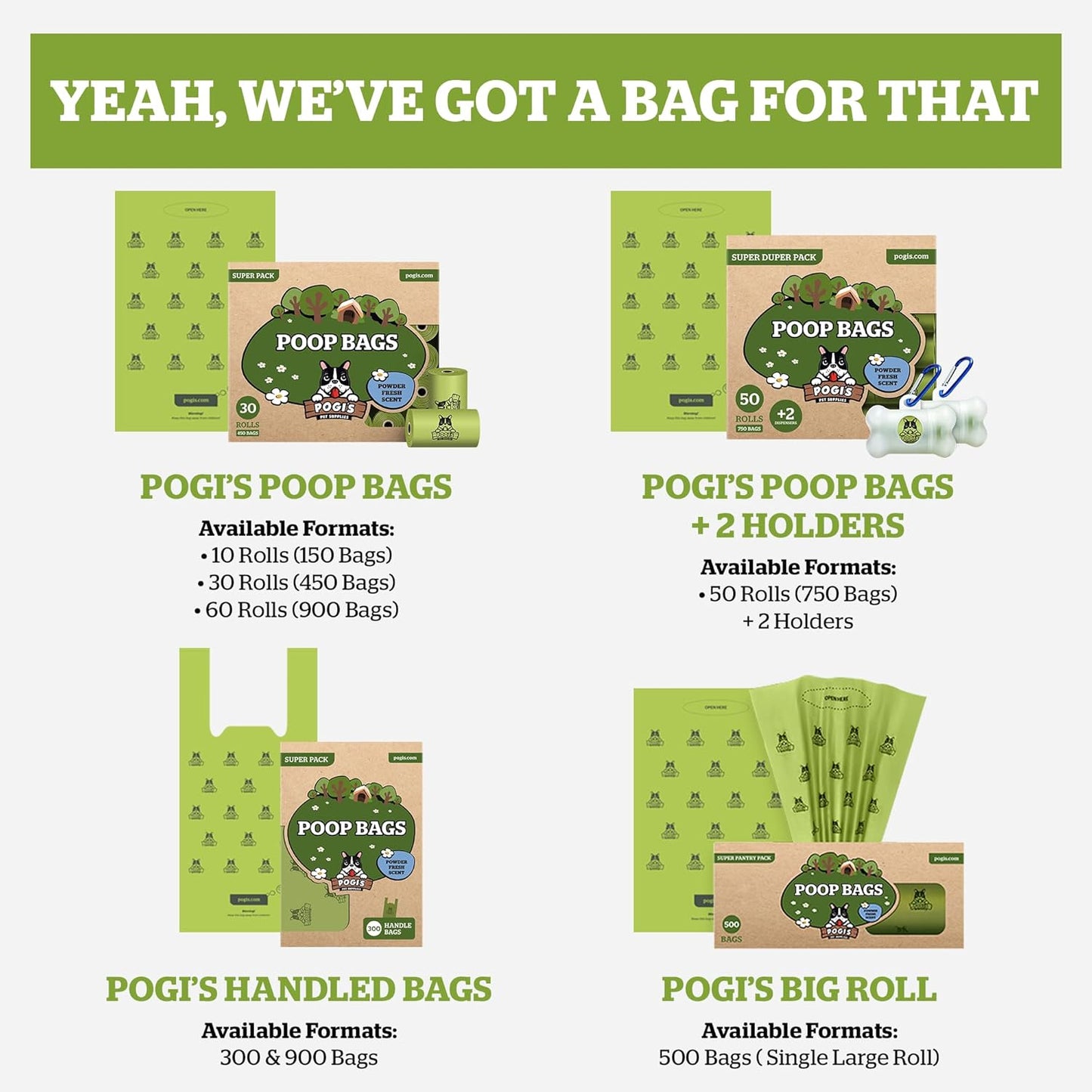 Pogi'S Dog Poop Bags with Handles Bulk - 900 Unscented Doggy Poop Bags with Easy-Tie Handles - Leak-Proof, Ultra Thick Poop Bags for Dogs, Cat Poop Bags