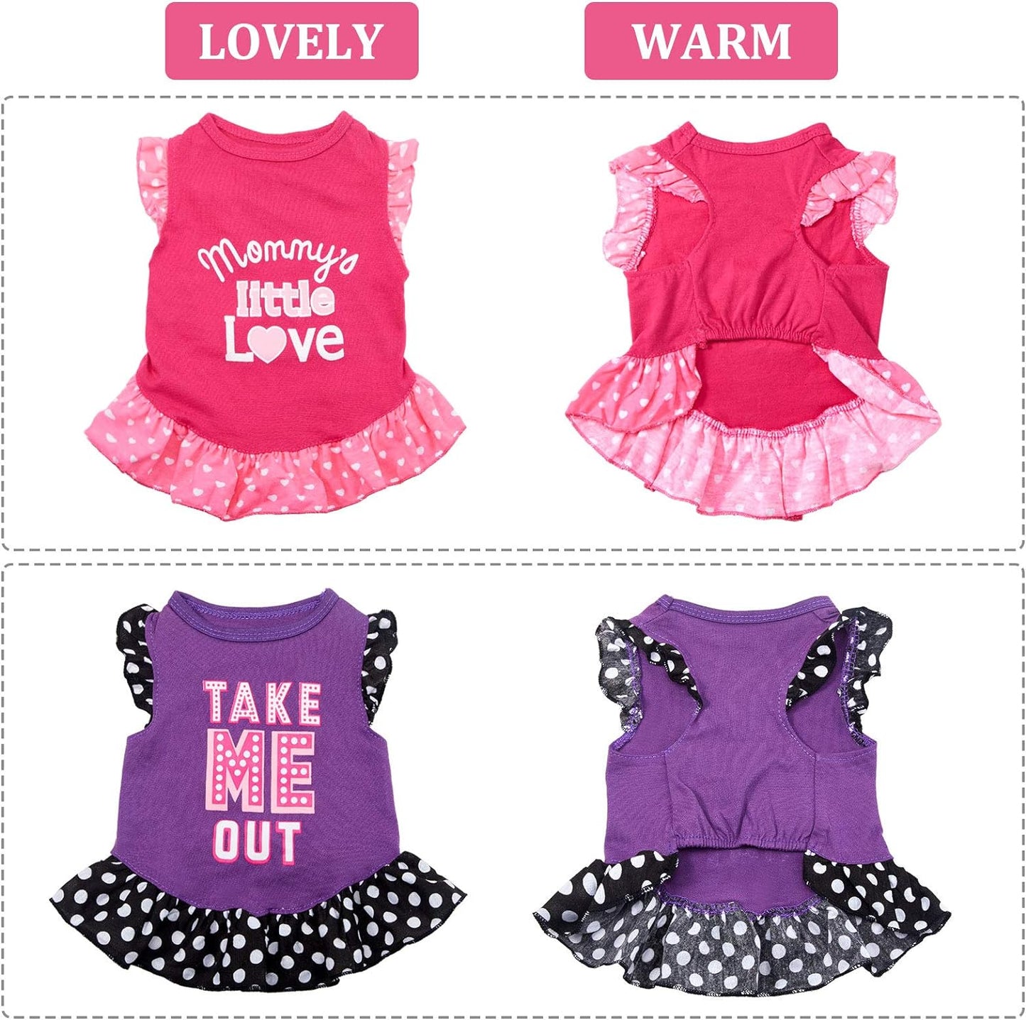 2 Pieces Pet Dress Shirt Puppy Skirt Cute Dog Dress Pet Summer Clothes Dog Apparel for Small Dogs and Cats (Love and Me, Medium)